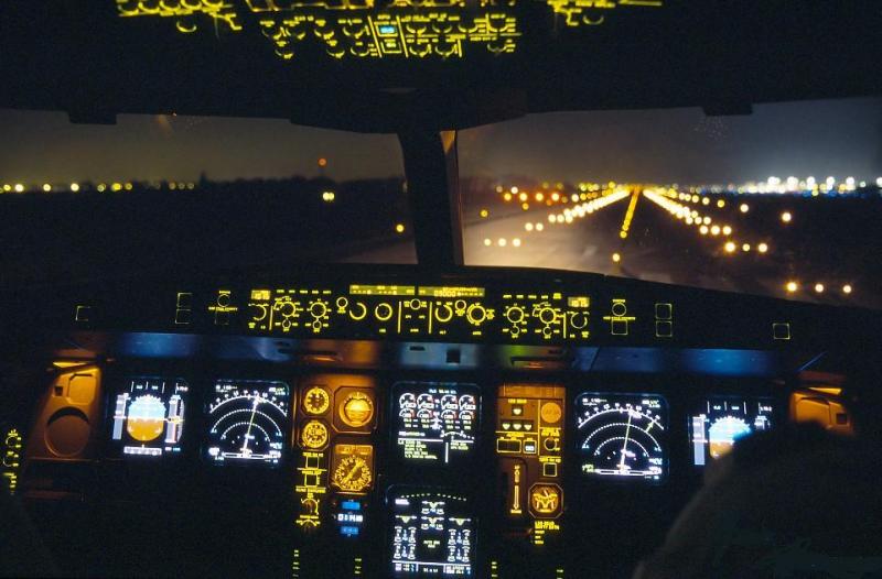 Pilot's view of landing at night